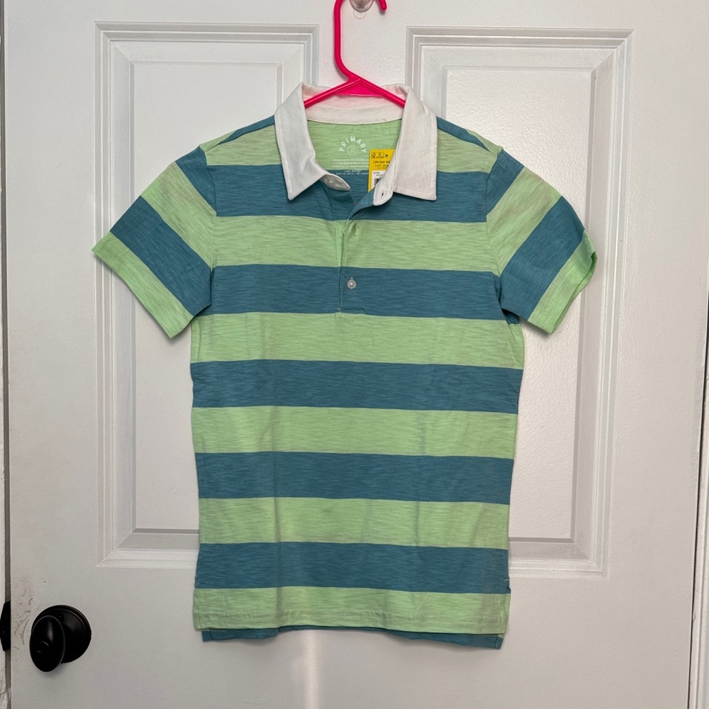 NWT Primary Green and Blue Striped Polo Shirt